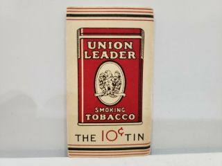 10 Cent Tin Union Leader Smoking Tobacco Antique Rolling Paper Pack 1930s,