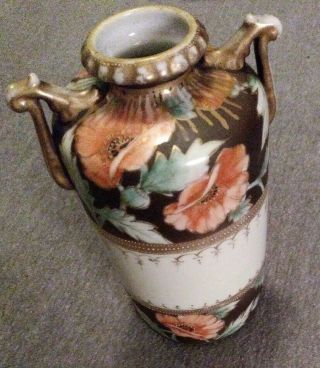 Antique Nippon White Porcelain " Poppy " Vase Gold Trim 8 " Tall Gold Drips Japan