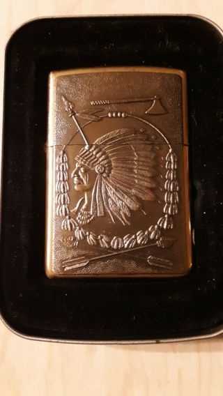 Extremely RARE 1997 Zippo Brass Indian Chief Head Lighter. 2