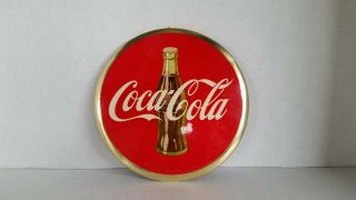 Rare 1950’s Coke 9” Celluloid Advertising Button Sign With Bottle