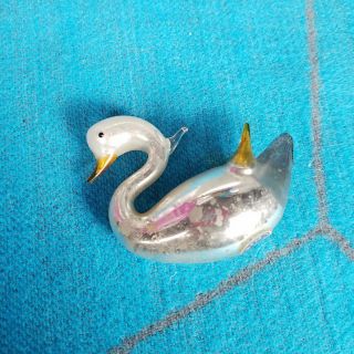Antique Silver Mercury Blown Glass Swan Christmas Tree Ornament Made In Germany