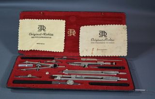 1930s Antique German Kopernikus Vii Drafting Tools Compasses E.  O.  Richter&co Box