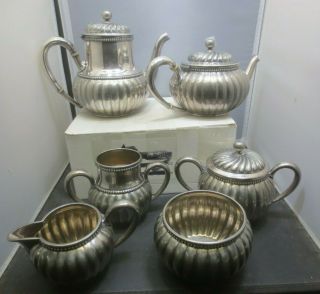 Silver Plate Wilcox Six Piece Tea/coffee Set Ribbed Sides
