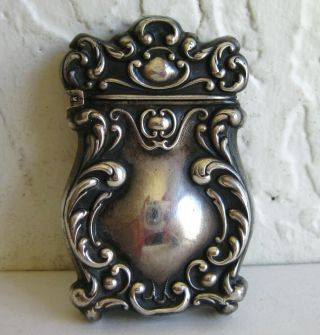 Antique Victorian Sterling Silver Repousse Vesta Case Match Striker Safe