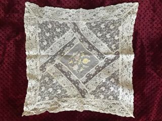 Gorgeous Antique French Doily - Muslin Embroidered - Calais Lace Edging 16 "