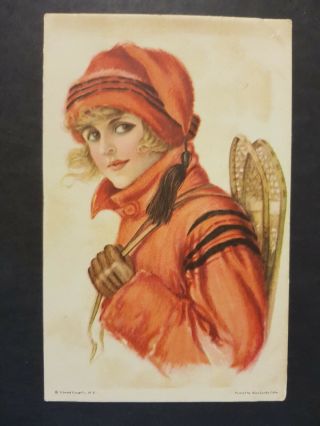 Vintage Antique Usa American Lady 125 Snowgear Art 1910`s