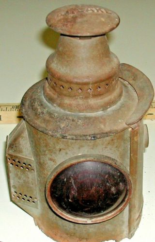 Antique Adlake Buggy Carriage Red Globe Lantern - Untouched Just As Discovered