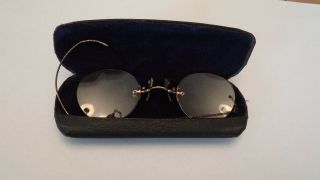 Antique Gold Pince - Nez Rimless Glasses In Case.