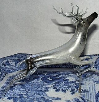 Vntge Antique German 7 - 1/2 " L Mercury Glass Deer Figurine Ornament Reindeer Stag
