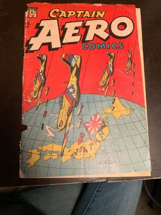 Captain Aero Comics 24 Cover Only 1945 Wwii Japanese By L.  B.  Cole Japan Rare