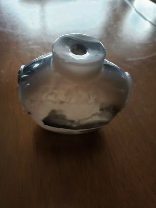 Old Chinese Agate Snuff Bottle,  No Lid.  Unusual Shape.  Well Carved On Both Sides