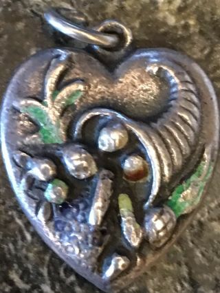 Vintage Sterling Puffy Heart Charm: Solid Silver,  Large,  Enamel,  Rare