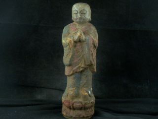 9.  1 Inches Fine Chinese Old Wood Hand Carved Monk Statue O002