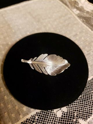 Sterling Silver Antique Petite Feather Or Leaf Pin Brooch,  Signed Beau,  1.  5 "