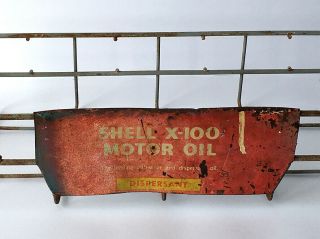 EARLY RARE VINTAGE LARGE SHELL X - 100 MOTOR OIL BOTTLE WIRE CARRY RACK / STAND 2