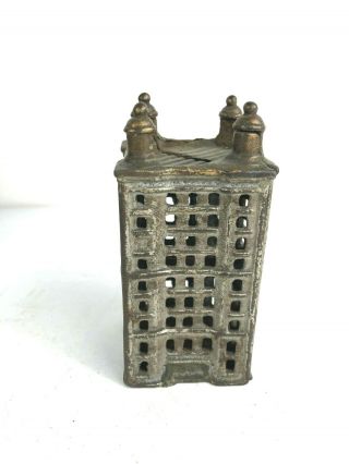 Antique Cast Iron Skyscraper Building Coin Bank W/ Holding Pin A C Williams