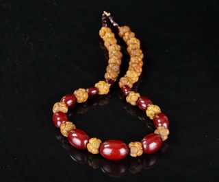 Rare Long Art Deco Bakelite Cherry Amber Red Amber Wood Bead Necklace