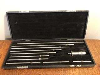 Vintage The L.  S.  Starrett Co.  Inside Micrometer Set Of 10 Rods In Case Rare