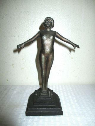Art Deco Nude Lady Cast Metal Lamp Figurine