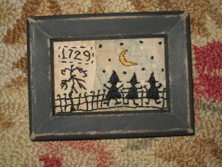 Primitive Tiny Sampler 1729 The Witches Dance Early Look Folk Art Halloween