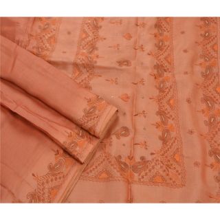 Tcw Antique Vintage Saree 100 Pure Silk Hand Beaded Fabric Peach Sari 2