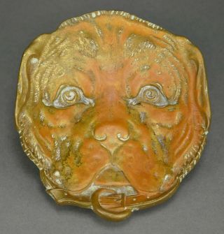 Fine Antique Cast Bronze Saint Bernard Dog Head Trinket Dish Ashtray Sculpture