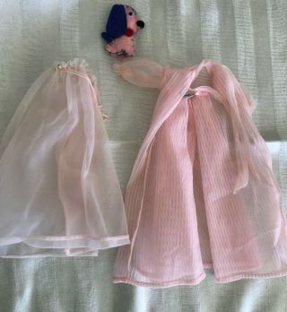Vintage Barbie Doll Nighty Negligee 965 Pink Night Gown,  Robe And Dog