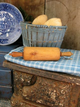 Tiny Antique Child ' s Wood Rolling Pin from German Roombox 2