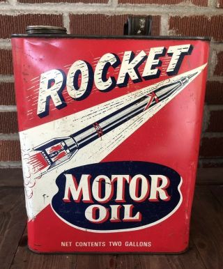 Vtg Rocket Motor Oil 2 Gallon Oil Can Pittsburgh Penn Oil Co.  Creighton Pa Rare