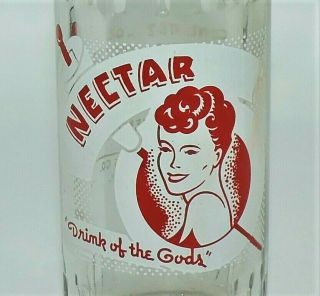3291 Very Rare Vtg 40s Clear Glass Nectar Acl Soda Bottle Lady Pittsburgh Pa