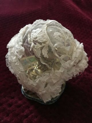 Gorgeous French Antique Babies Bonnet - Hand Embroidery On Tulle 4 " Deep