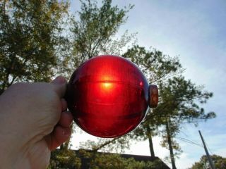 Antique Ruby Red Glass Lightning Rod Ball Weathervane With End Caps