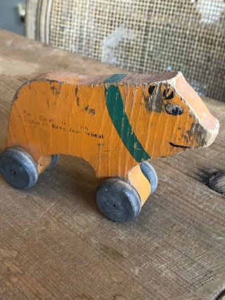 Antique Wooden Pig Pull Toy