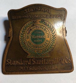Vintage Early 1900’s Standard Sanitary Mfg.  Co.  Pittsburgh Clipboard Clip Rare