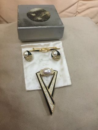 Rare Vintage 1970s Christian Dior Brooch & Earrings Set