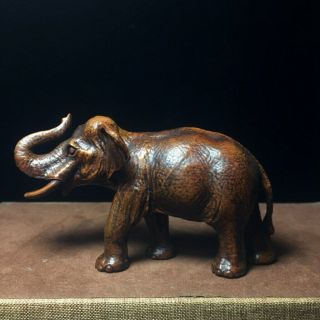 Decor Handwork Ggorgeous Boxwood Carved Elephant Cocked Its Trunk Lucky Statue