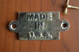 Small Vintage Solid Brass Made In Usa Plaque Sign Furniture Emblem