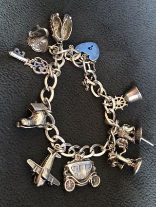 Vintage Hallmarked Solid Silver Charm Bracelet With Rare Charms