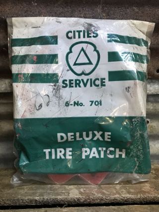 Rare Vtg 40s 50s Cities Service Deluxe Tire Patch Kit Plastic Bag Nos 6 No 701