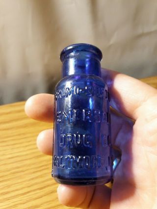 Antique Cobalt Blue Bromo - Seltzer Glass Bottle Emerson Drug Company Baltimore