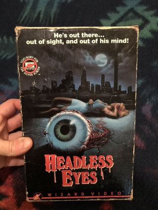 Headless Eyes Wizard Video Horror Slasher Sov Rare Oop Vhs Big Box Slip