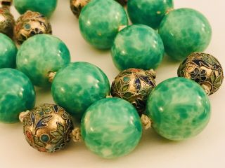 Antique Art Deco Chinese Oriental Peking Glass And Enamel Bead Necklace