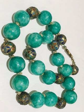 Antique Art Deco Chinese Oriental Peking Glass And Enamel Bead Necklace 2
