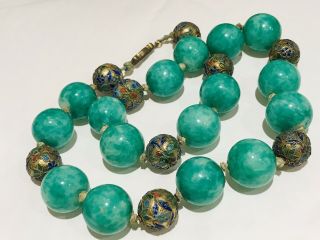Antique Art Deco Chinese Oriental Peking Glass And Enamel Bead Necklace 3