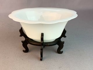 Chinese White Peking Glass Bowl W/ Stand