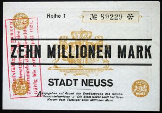 Neuss 1923 Rare Zone Hand - Stamp 10 Million Mark Inflation Notgeld Germany