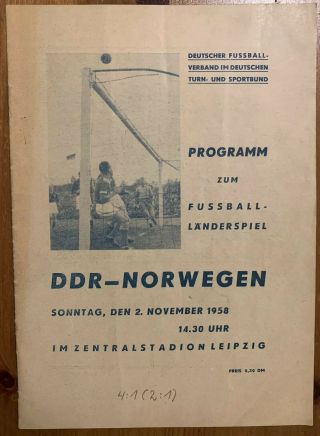 1958 East Germany Ddr V Norway Very Rare Friendly International
