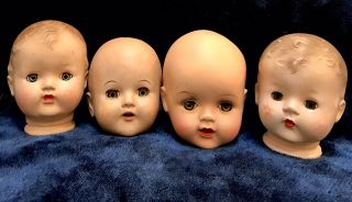 4 Vintage Creepy Baby Doll Heads Halloween Craft Open/close Eyes 4 - 4.  5”