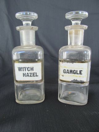 2 Antique Apothecary Medicine Bottles Labels Under Glass Ground Stopper W.  T.  Co.