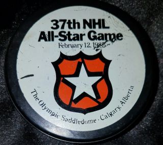 37th Nhl All Star Hockey Game Souvenir Puck 1985 Rare Olympic Saddledome Rare